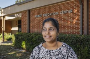 Portrait of Radhika Devi at Poway Adult School where she attends online classes