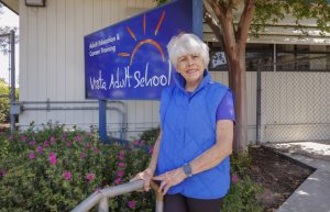 Portrait of longtime teacher and school principal Patti Campbell at Vista Adult School where she now teaches ESL.