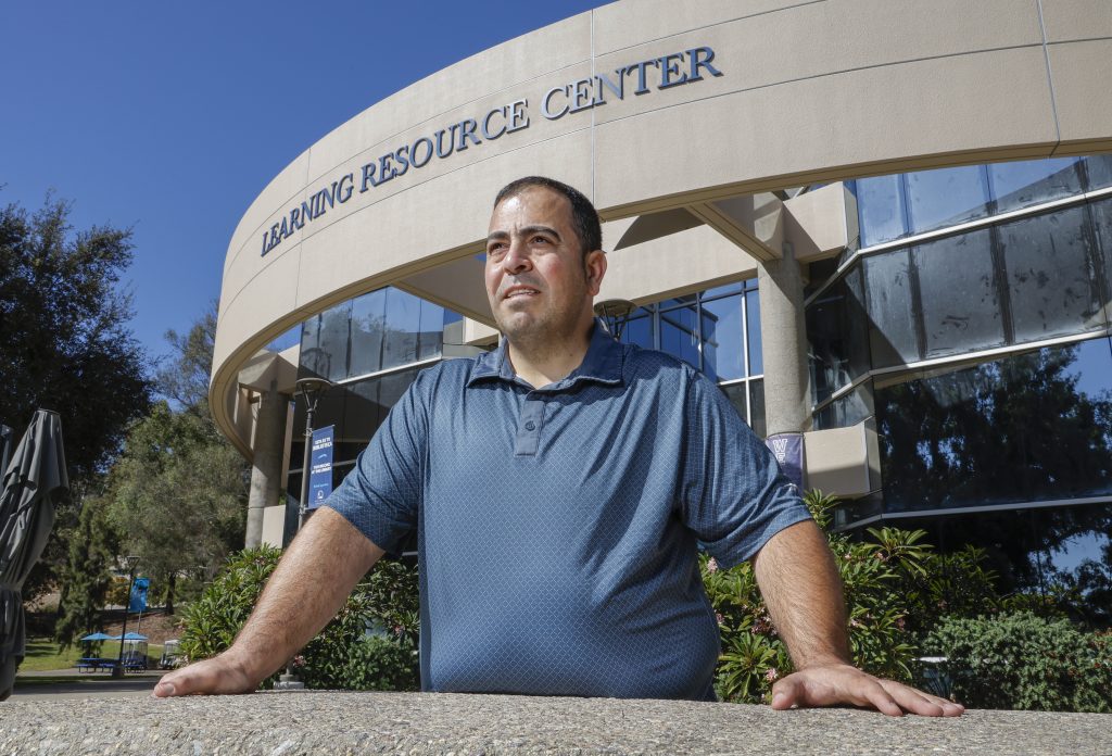 Portrait of Steve Chika at Cuyamaca College where he attended ESL classes.