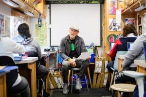 Don Curtis sitting in the RV classroom