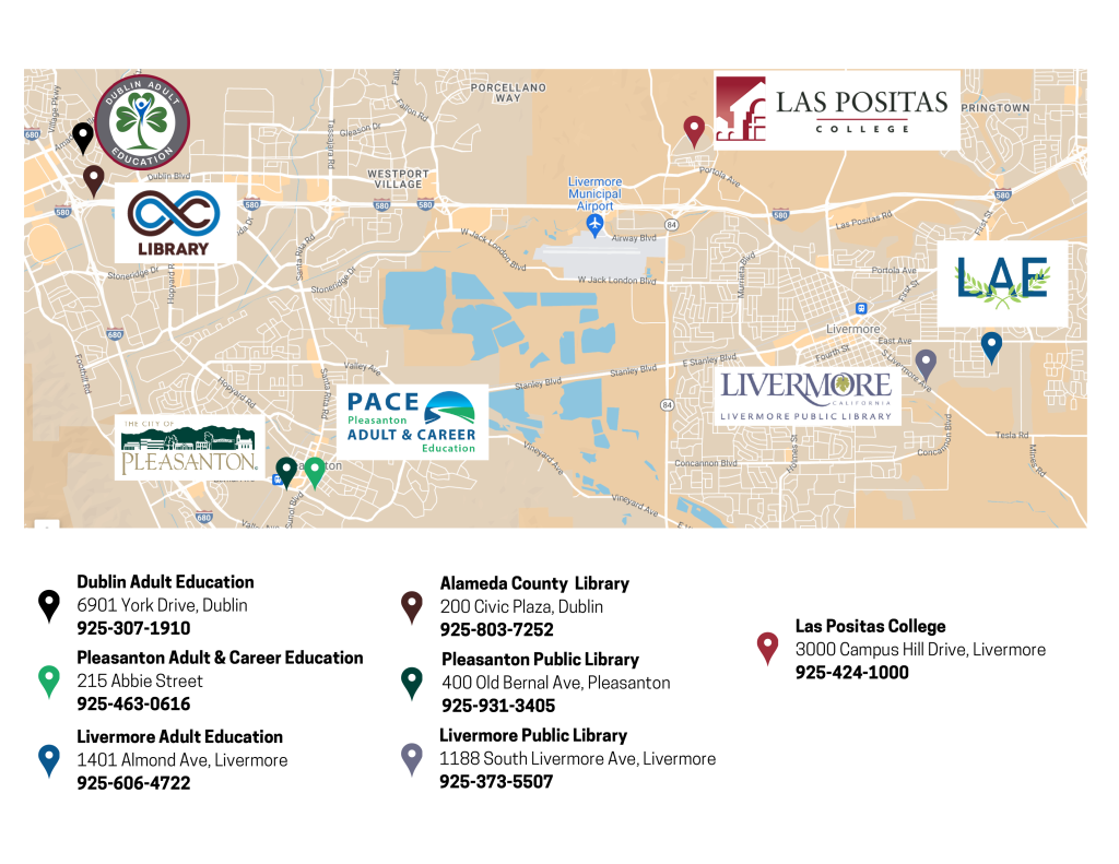 Map of Mid Alameda County College Locations